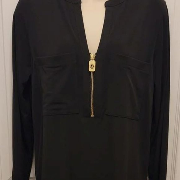 Michael Kors Black Front Half Zip Blouse - Picture 3 of 8
